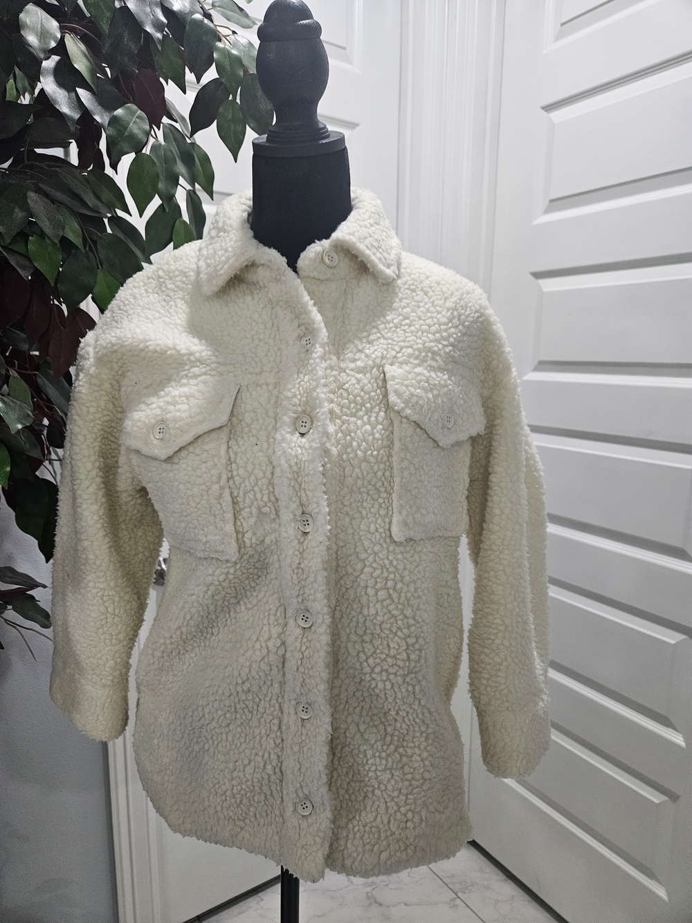 Central Park Kids Cream Sherpa Button-Up Shacket